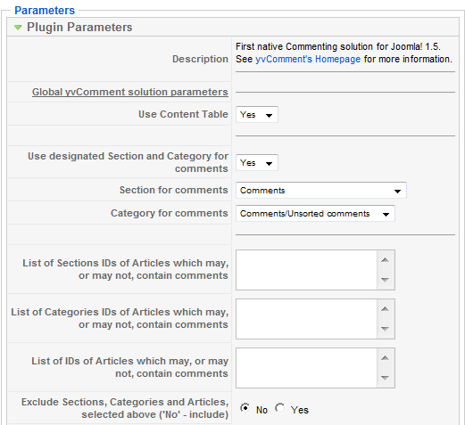 Sample values of yvComment Plugin Parameters. Part 1 of 5.